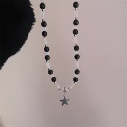 Pendant Necklaces Korean Aesthetic Crystal Beaded Star Necklace Choker Punk Unique For Women Jewelry Y2K Accessories