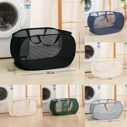 New Storage Bags Folding Laundry Basket Organizer for Dirty Clothes Bathroom Clothes Mesh Storage Bag Household Wall Hanging Basket Frame Bucket