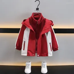 Jackets Autumn Winter Children Boys Outdoor Jacket Cotton Detachable Baby Windbreaker Coat Spliced Hooded Teens Outfits