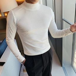 Men's T Shirts Fashion Corduroy Turtlneck Velvet For Mens Striped Shirt Slim Fit Basic Long Sleeve Tight Blouse Tops