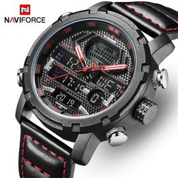 NAVIFORCE Top Luxury Brand Men Sports Watches Mens Military Quartz Digital Waterproof Watches Man Date Clock Leather Wrist watch231b