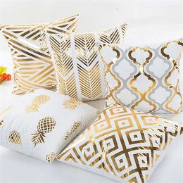 Pillow Bronzing Cushion Cover Gold Geometric Pineapple Sofa Seat Car Bedroom Office Decorative Throw Pillowcase Home Decor 231212