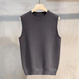 Men's Vests Solid Colour Top Thick Knitted Sweater Vest For Men O Neck Pullover Warm Mid Length Fall Winter Close-fitting Knit