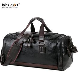 Duffel Bags Men Quality Leather Travel Carry On Luggage Bag Handbag Casual Traveling Tote Large Weekend XA631ZC214l