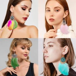 Dangle Earrings Colored Feather For Women Long Hanging Tassel Pendants Vintage Party Prom Statement Jewelry