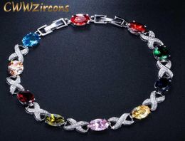 Classic Silver Colour Multicoloured Austrian Crystal Charm Bracelet for Wedding Bridesmaid Gift CZ Ladies Jewellery CB079 2107147573634666795