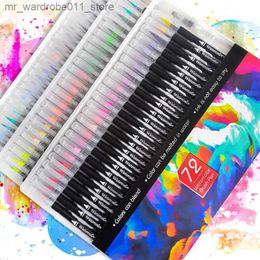 Watercolour Brush Pens 24 Colour Set Waterolor Pens Brushes for Doodle Painting Art Markers Felt-Tip Pen Colouring Calligraphy Achool Supplies Professio Q231212