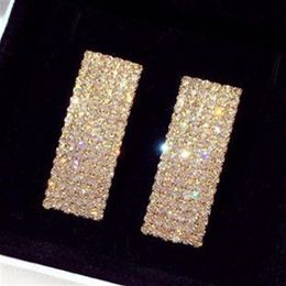 Super glittering New trendy fashion luxury designer full diamonds rhinstone geometry square stud earrings for woman girls gold sil222E