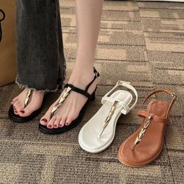 Sandals 2023 Women's Summer Round Clip Toe Ankle Strap Fashion Roman Soft Comfortable Metal Outdoor Runway Heels Slingback