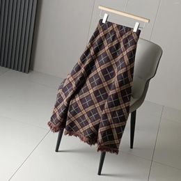 Skirts 2023 Fashion Knitted Half Length Skirt Autumn and Winter Versatile Mid Slim Fringed Plaid A Line H967