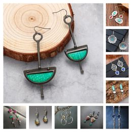 Dangle Earrings Boho Long Rod Semicircle Green Blue Resin Drop Earring Tribal Ethnic Antique Metal Handmade For Women Jewellery