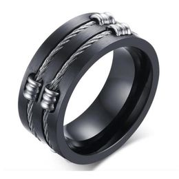 Classic Wire Cable Biker Rings For Men 316L Stainless Steel Brushed Design Boy Signet Finger Bands Hip Hop Bladed Ring Jewelry210S