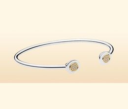 2019 NEW 100% 925 Sterling Silver TWO-TONE SIGNATURE OPEN BANGLE 596274CZ Charm Original Jewellery Set Gift7089689