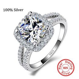 Fine Jewellery Real 925 Sterling Silver Ring for Women Cushion Cut Engagement Wedding Ring Jewellery N60296E