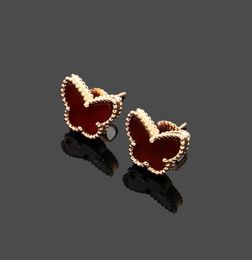 Charm designer fourleaf flower 18 karat gold tiger Eye stone VC letters mini butterfly stud earrings mini Coloured shells luxury j7432797