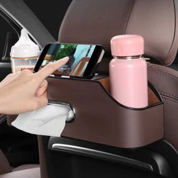 Car Multifunctional Leather Tissue Storage Box Under Seat Cute Auto Back Paper Bag Place Water Cup Creative Portability