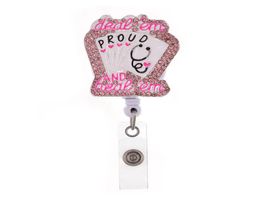 Fashion Key Rings Cute Pink Rhinestone Retractable ID Holder For Nurse Name Accessories Badge Reel With Alligator Clip4877610