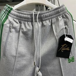 Men's Pants 23SS Grey Needles Sweatpants Men Women Quality High Street Track Green Butterfly AWGE Sporty Trousers Goth