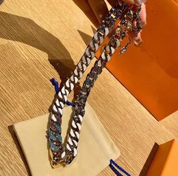 2021 12 styles candy Necklace Luxury Jewelry Diamond 316L Titanium steel Engrave Colored Enamel Thick Chain Links Patches Hip hop 7669627