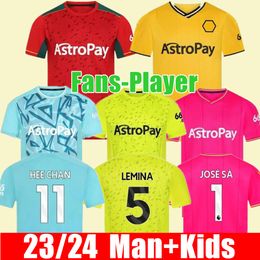 23/24 Home away SARABIA Wolves Soccer Jerseys PODENCE MATHEUS NETO NEVES TRAORE Wanderers RAUL LEMINA HEE CHAN Wolverhampton Football Shirts Men Kit Kids uniform