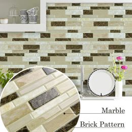 Wall Stickers Oblong Marble Tiles Kitchen Backsplash Sqaure Sticker Peel and Stick Waterproof Decals Pet Material 5 10 sheets 231212