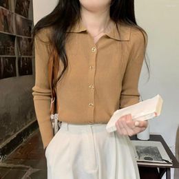 Women's Blouses Autumn Winter Women Top V Neck Lapel Long Sleeve Soft Elastic Knitted Slim Fit Casual Pullover Bottoming Blouse Sweater