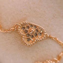 S925 silver Six flowers charm bracelet with diamond in 18k rose gold plated Colour for women wedding Jewellery gift PS5296273O