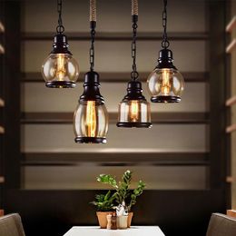 Vintage Loft Pendant Light Industrial Style Amber Glass Lamp Bar Restaurant Retro Room Bar 3 Style Pendant Light251B