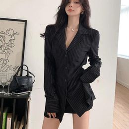Women's Blouses Deeptown Vintage Black Stripe Tunic Shirts Long Sleeve Top Women Korean Fashion Office Lady Old Money Aesthetic Elegant