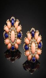 Gorgeous Flower Crystal Coral Colour Stone Earring Studs Charms Accessories Dark Blue Ornament Female Large Earrings Z5X569 Stud5020232