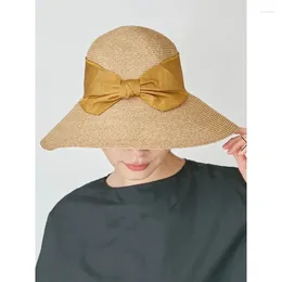 Berets IOO 2023 Sun Protection Uv Straw Hat Bow Beach Foldable Summer Shade Breathable Fisherman's High Quality Free Ship