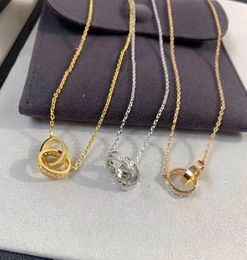 Designer love diamond necklace luxury necklace pendants jewelry for woman plated gold silver double ring connect hoop charms valen5392522