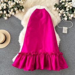 Ethnic Clothing Women Chic Satin Ruffle Patchwork Full Skirt High Waist Elegant Fashion Fairycore Hip Wrap Sweet Ceremonial 231212