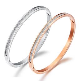 Simple Classic Rose Gold Crystal Inlay Bangles in Stainless Steel Classy Bangle Everyday Bangle Minimal Jewelry2589