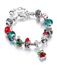 Favour Christmas Santa Bell Charm Bracelets DIY Jewellery Making Green Xmas Tree Silver Colour Alloy Crystal Bead Bracelet1834658