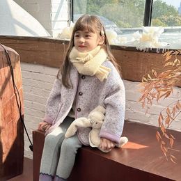 Jackets Kids Cotton-padded Coat 2023 Winter Girls Thick Purple Fashionable Solid Colour Warm Casual Simple