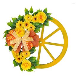 Decorative Flowers 2024 Spring Wreath And Wheel Decoration For Front Door Wall Window Festival Farmhouse Porch Patio Garden Decor 16.14Inch