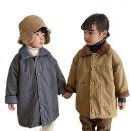 Down Coat Winter Korean Kids Clothes Toddler Boys Jacket Girls Cotton Padded Cardigan Parkas Solid Loose Young Children Outerwear