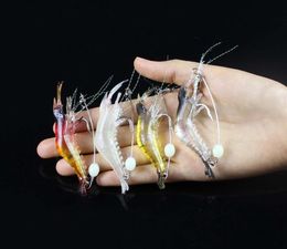 New Style 8pcs Lot Soft Lure Luminous Shrimp Lure Hook Artificial Sabiki Shrimp Bait With Long Stainless Steel Luminous Ball269c8857255