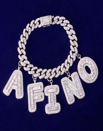 Custom Name Baguette Letters Bracelets Anklet 10MM Cuban Chain Pendants Necklaces Hiphop Zircon Jewellery gifts for men women8287488