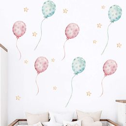 7pcs Watercolour Pink Green Stars Air Balloon Wall Stickers Kids Room Baby Nursery Room Wall Decals Home Decorative Sticker Decor