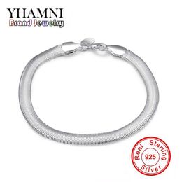 YHAMNI 100% original Jewellery S925 Stamp Solid Silver Bracelet New Trendy 925 Silver Snake Chain Bracelet for Women and Men H164289k