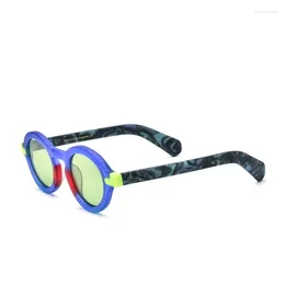 Sunglasses Niche Retro Round Men Shades INS Style Patchwork Blue Sun Glasses Hip Hop Matte Acetate Solar For Male