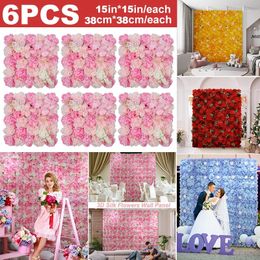 Decorative Flowers Wreaths 6PCS Artificial Wall Panel 3D Flower Backdrop Faux Roses for Party Wedding Bridal Shower Outdoor Decoration 231213