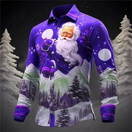 Men's Dress Shirts Santa Claus Festival Shirt 3d Print Christmas Long Sleeve Party Casual Fashion Men Clothing 231212