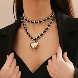 Pendant Necklaces Lacteo Punk Aluminium Rope Chain Charm Chokers Big Heart Necklace Women Double Layered Clavicle Party Girl Jewellery 231213