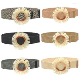 Belts Multicolor Optional Women Belt Vintage Bohemian Elastic Straw Woven Wide