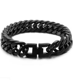 15mm Hiphop 316L Stainless Steel Black Color Cuban Curb Chain Gift Bracelet Bangle Mens Boys Link Bracelet Bangle 711quot s2247141
