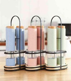Electric Salt and Pepper Grinder LED Light Automatic Spice Herb Adjustable Wheat Straw Mill with Holder Kitchen Tools 2107159370714