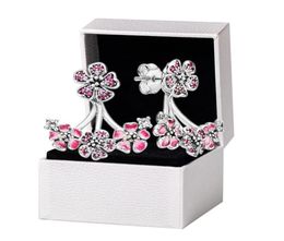 925 Sterling Silver Pink Peach Blossom Stud Earrings Original box set for P Womens Fashion Party Jewellery Flowers Earring Set2220143